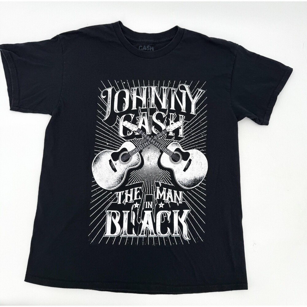 Johnny Cash Shirt Adult Large Black The Man In Black Graphic Tee Music Guitar